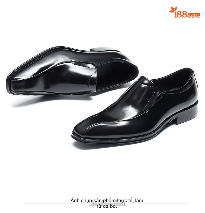 Giày Lười Nam Da Bò Bóng Chiều Cao Đế Khoảng 3cm Màu Đen chi tiết 12