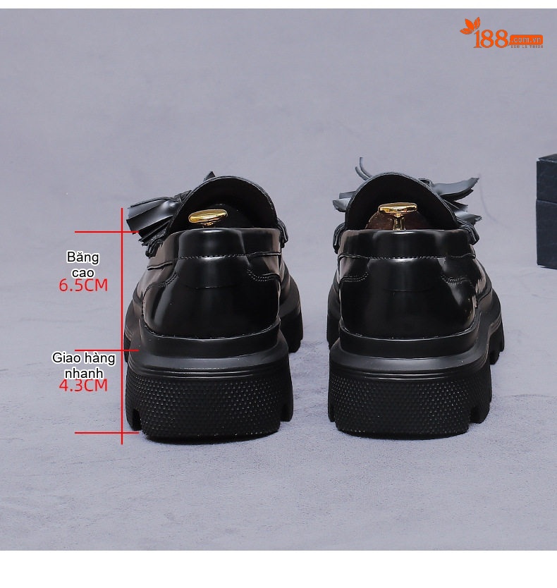 Giày Lười Nam Da Bò Bóng Đế Dày Chiều Cao Đế Khoảng 5cm Màu Đen chi tiết 17