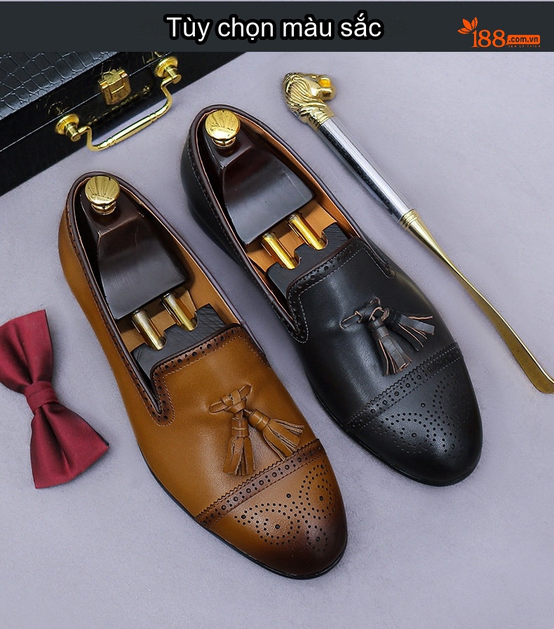 Giày Lười Nam Da Bò Brogue Tua Rua Chiều Cao Đế Khoảng 3cm Màu Nâu, Đen chi tiết 1