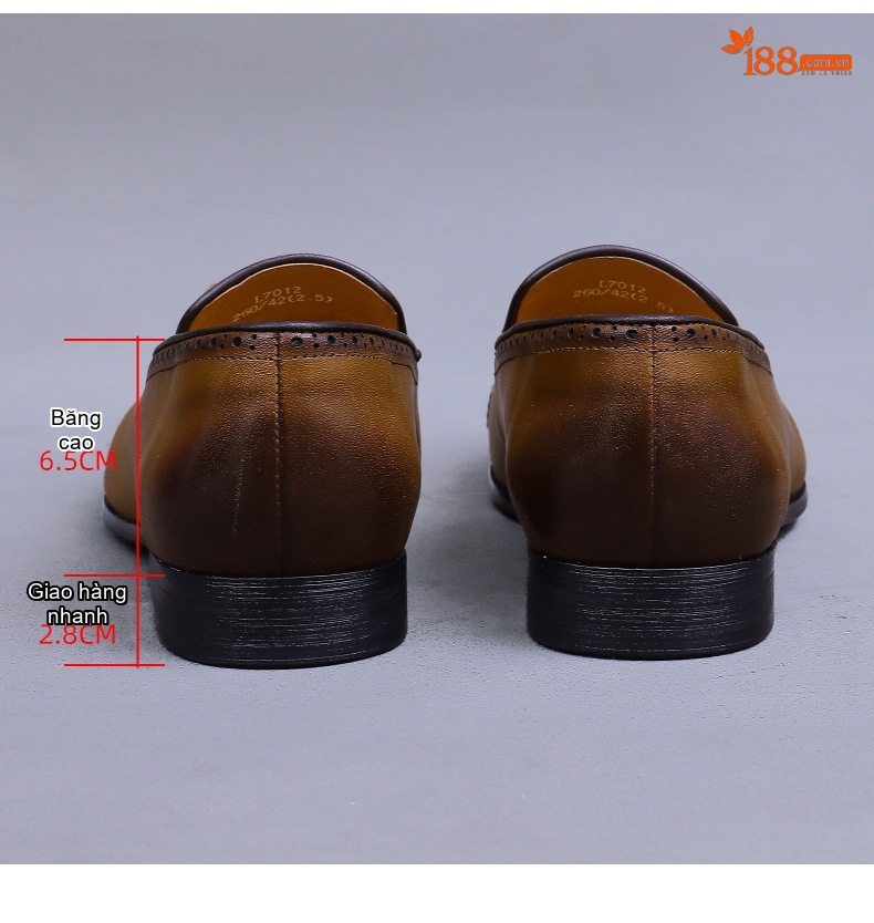 Giày Lười Nam Da Bò Brogue Tua Rua Chiều Cao Đế Khoảng 3cm Màu Nâu, Đen chi tiết 15
