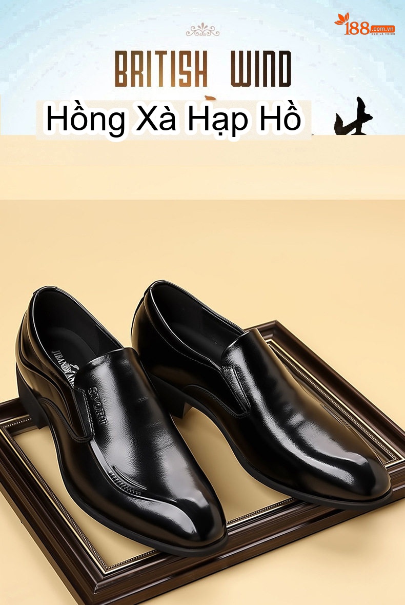 Giày Lười Nam Da Bò Chiều Cao Đế 4cm Màu Đen, Nâu chi tiết 4