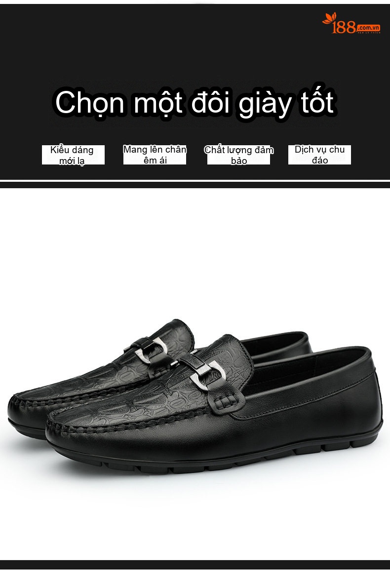 Giày Lười Nam Da Bò Chiều Cao Đế Khoảng 2cm Màu Đen chi tiết 7