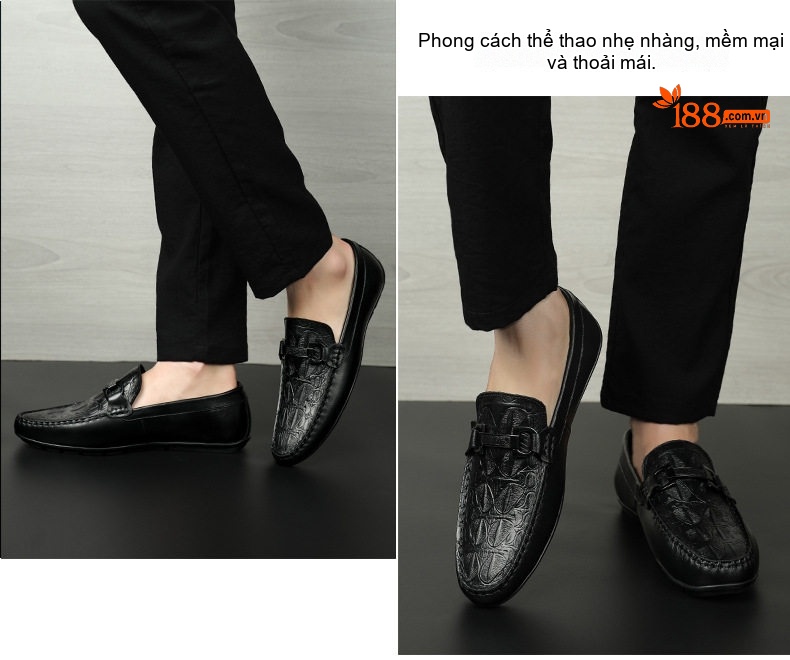 Giày Lười Nam Da Bò Chiều Cao Đế Khoảng 2cm Màu Đen chi tiết 4