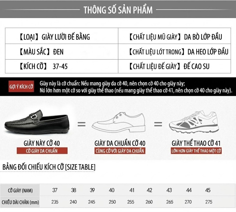 Giày Lười Nam Da Bò Chiều Cao Đế Khoảng 2cm Màu Đen chi tiết 6