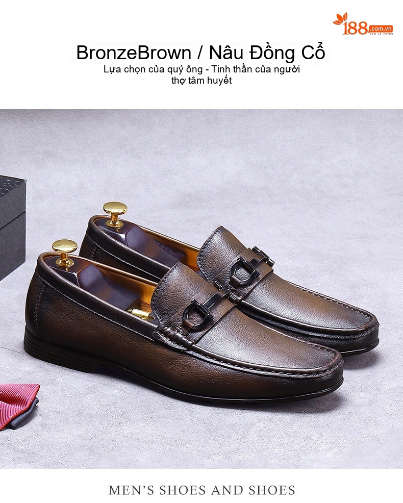 Giày Lười Nam Da Bò Chiều Cao Đế Khoảng 2cm Màu Đen, Nâu chi tiết 4
