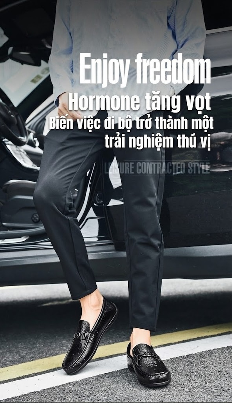 Giày Lười Nam Da Bò Chiều Cao Đế Khoảng 2cm Màu Đen, Nâu chi tiết 1