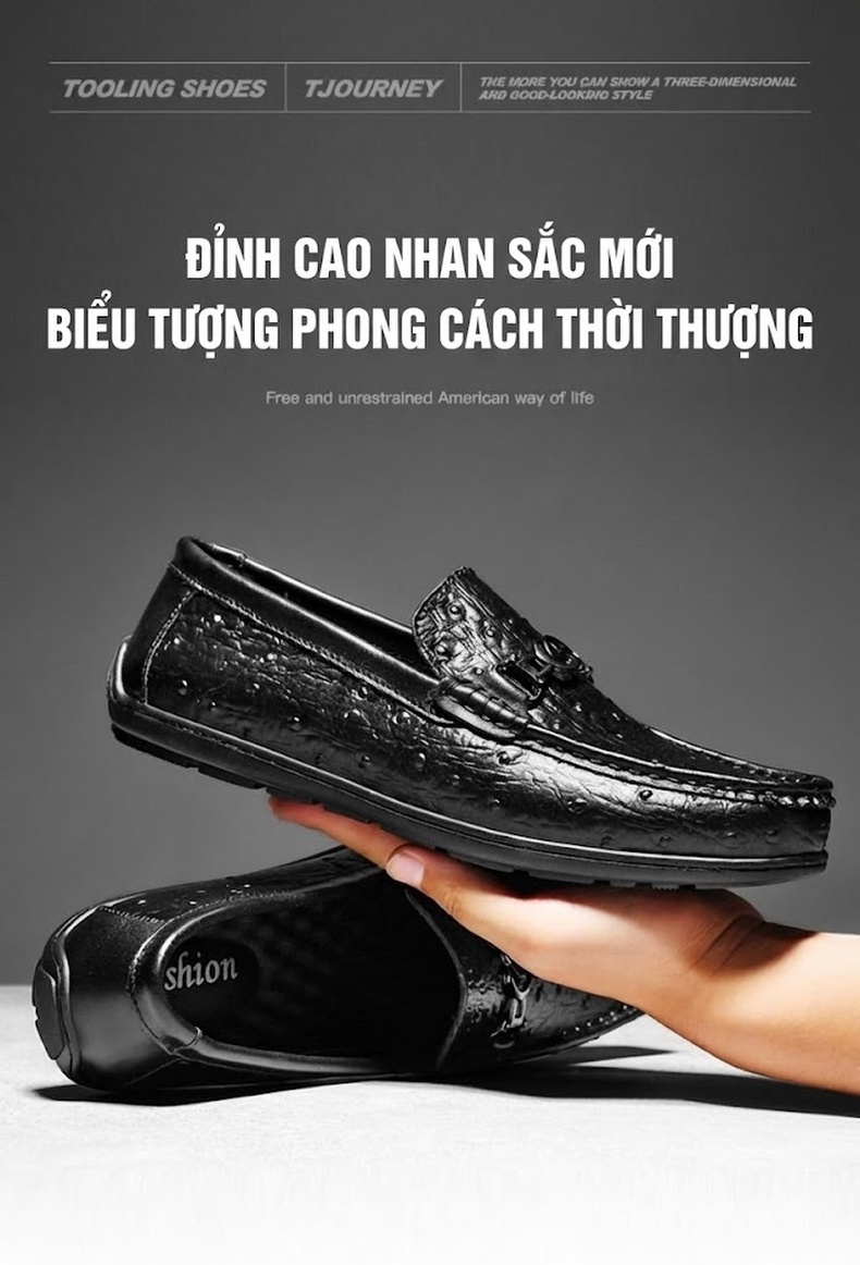 Giày Lười Nam Da Bò Chiều Cao Đế Khoảng 2cm Màu Đen, Nâu chi tiết 2