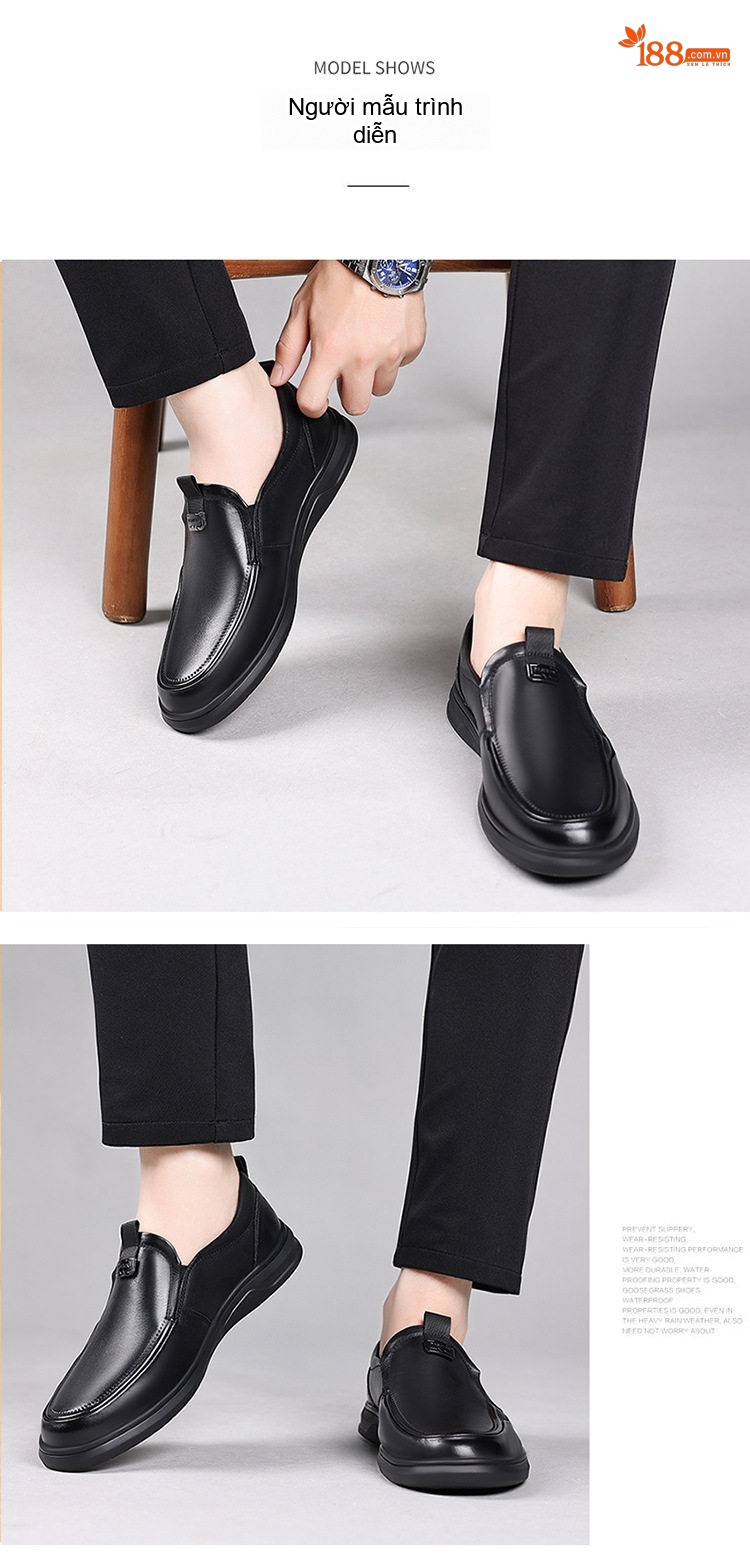 Giày Lười Nam Da Bò Chiều Cao Đế Khoảng 3cm Màu Đen chi tiết 7