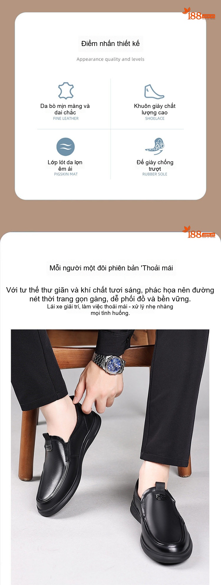 Giày Lười Nam Da Bò Chiều Cao Đế Khoảng 3cm Màu Đen chi tiết 2