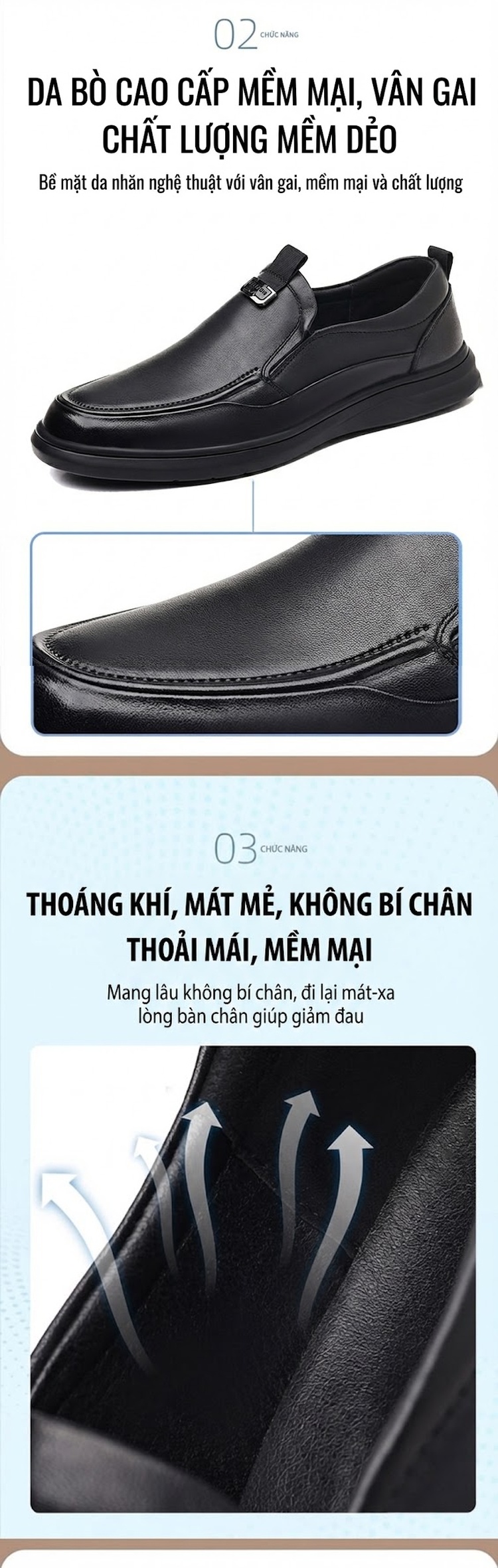 Giày Lười Nam Da Bò Chiều Cao Đế Khoảng 3cm Màu Đen chi tiết 5