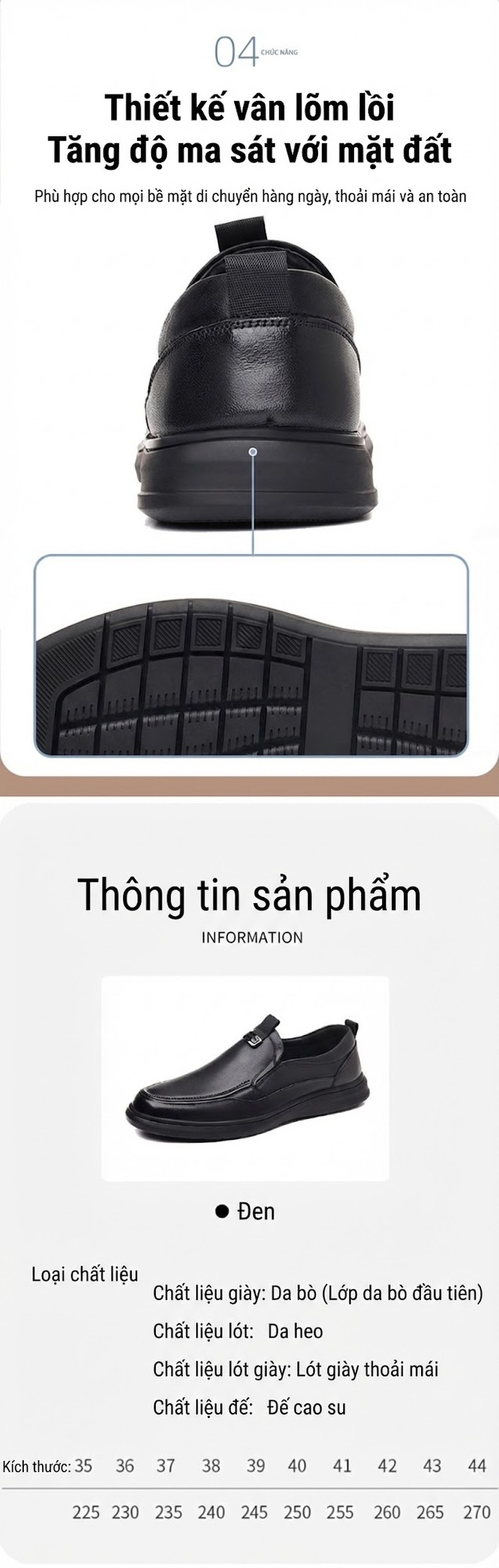 Giày Lười Nam Da Bò Chiều Cao Đế Khoảng 3cm Màu Đen chi tiết 6