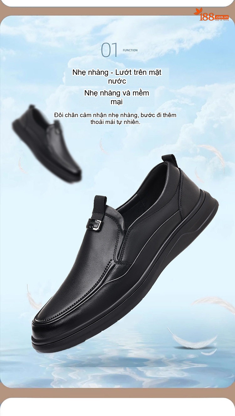 Giày Lười Nam Da Bò Chiều Cao Đế Khoảng 3cm Màu Đen chi tiết 4