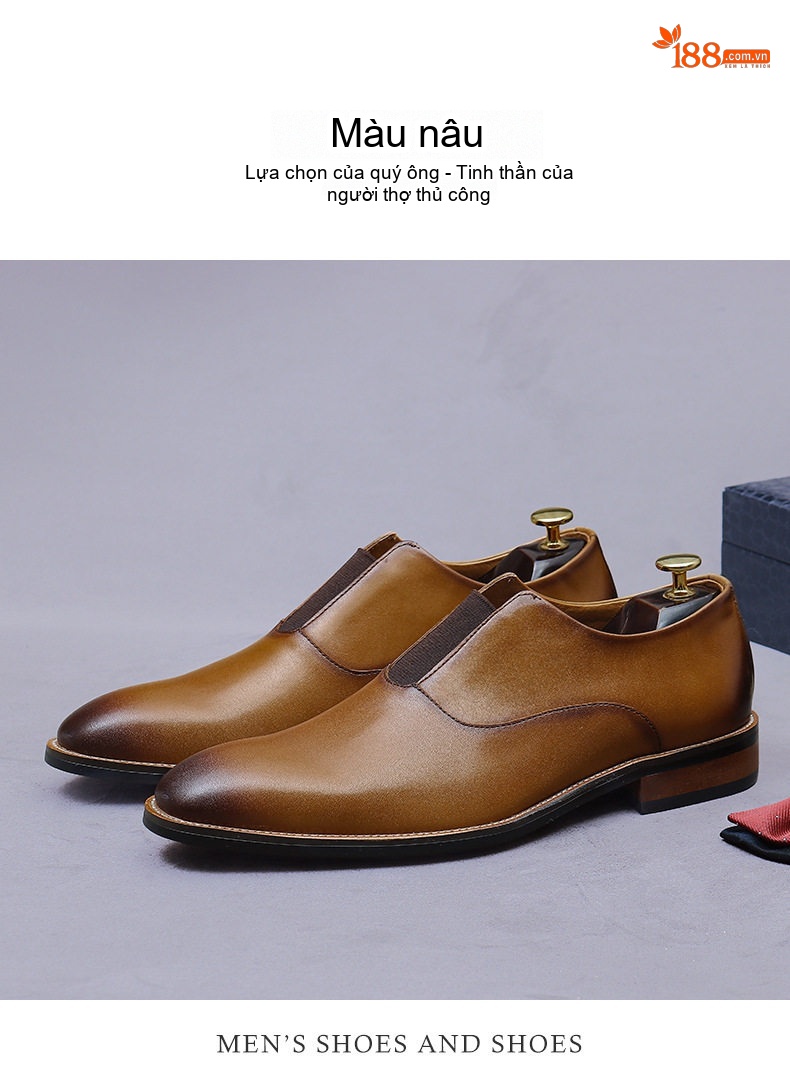 Giày Lười Nam Da Bò Chiều Cao Đế Khoảng 3cm Màu Đen, Nâu chi tiết 4
