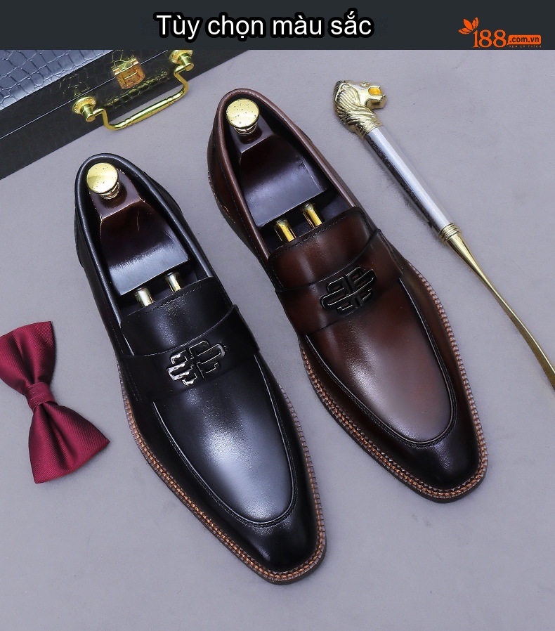 Giày Lười Nam Da Bò Chiều Cao Đế Khoảng 3cm Màu Đen, Nâu chi tiết 2