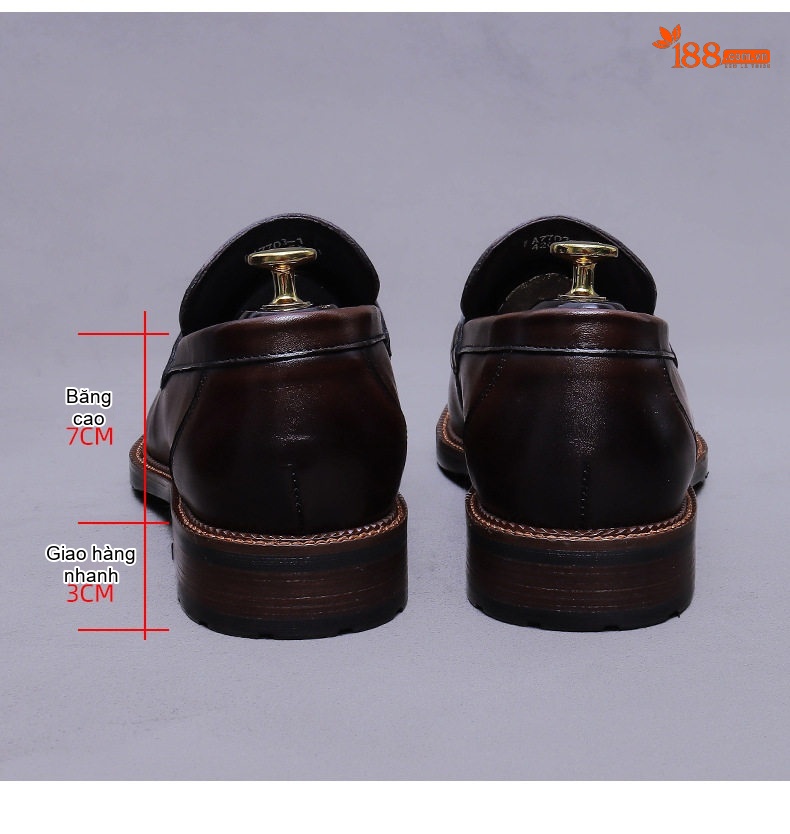 Giày Lười Nam Da Bò Chiều Cao Đế Khoảng 3cm Màu Đen, Nâu chi tiết 17