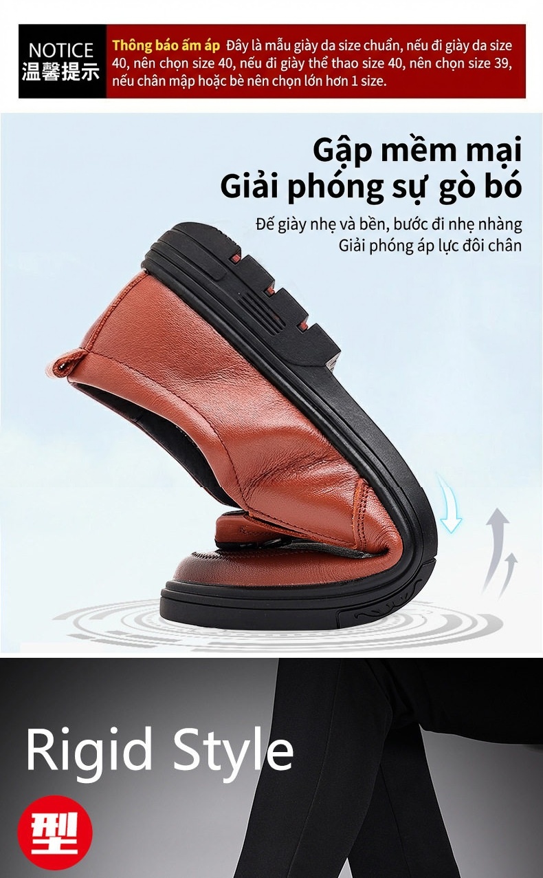 Giày Lười Nam Da Bò Chiều Cao Đế Khoảng 3cm Màu Đen, Nâu chi tiết 3