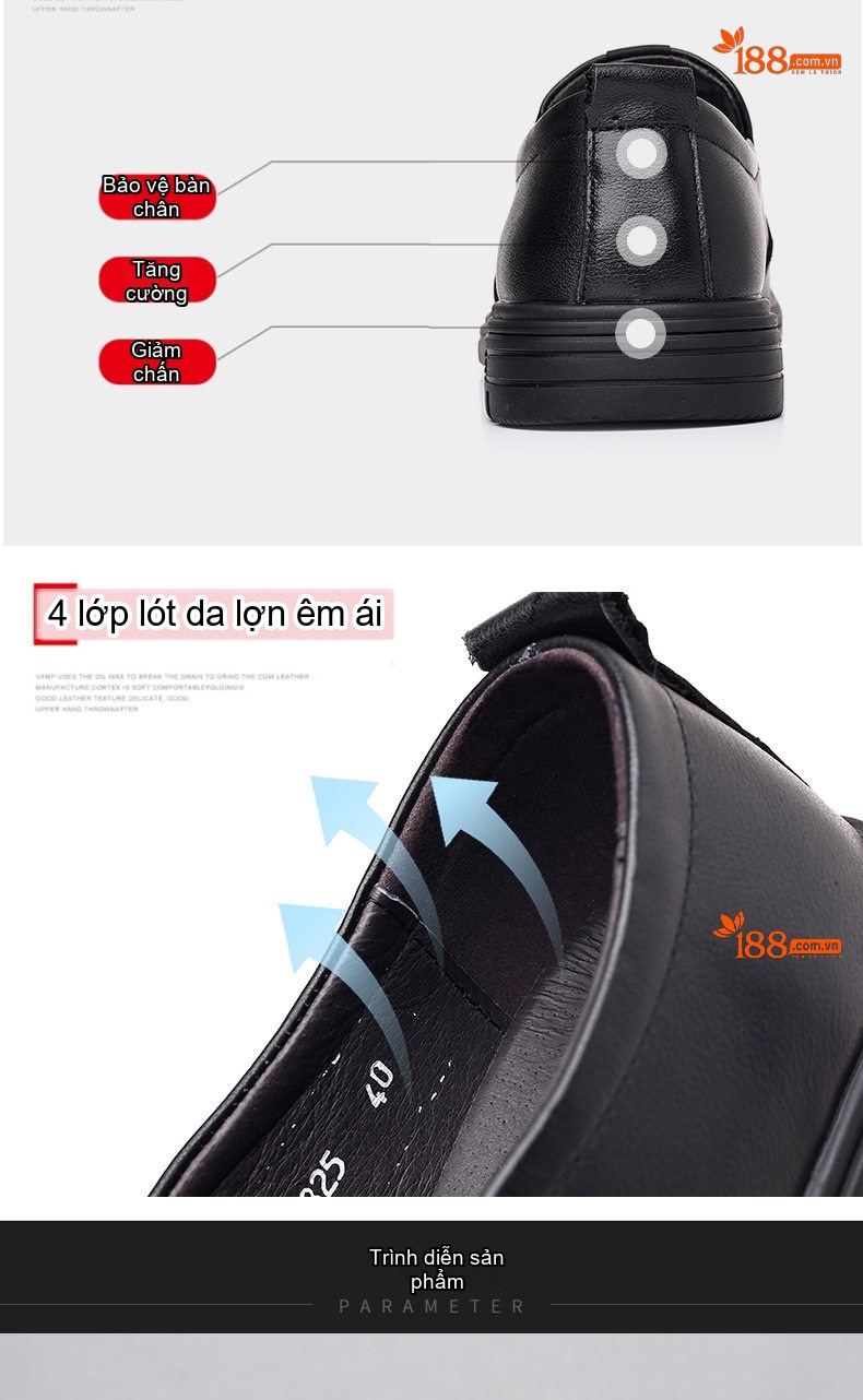 Giày Lười Nam Da Bò Chiều Cao Đế Khoảng 3cm Màu Đen, Nâu chi tiết 6