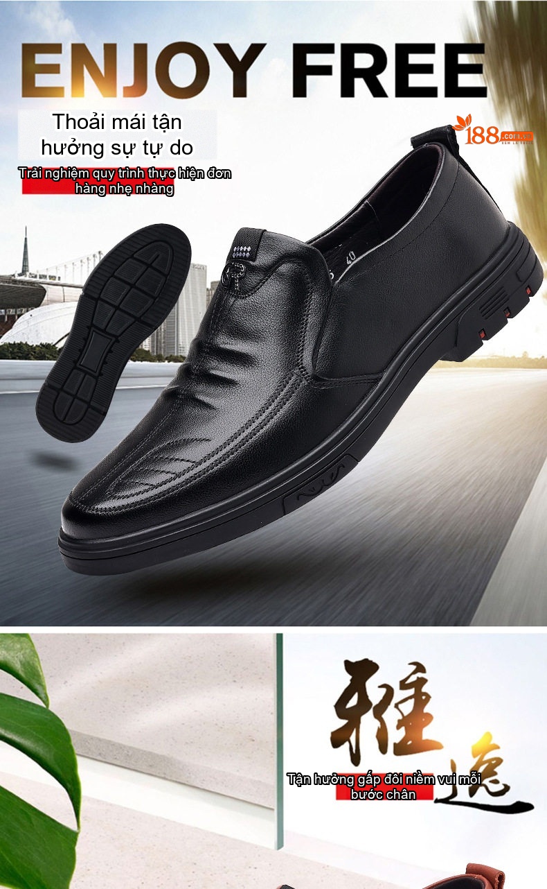Giày Lười Nam Da Bò Chiều Cao Đế Khoảng 3cm Màu Đen, Nâu chi tiết 1