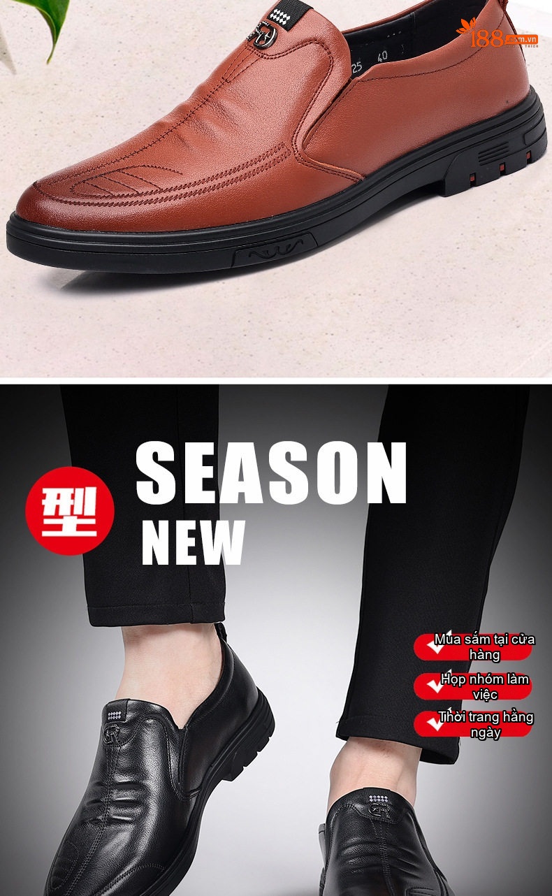 Giày Lười Nam Da Bò Chiều Cao Đế Khoảng 3cm Màu Đen, Nâu chi tiết 2