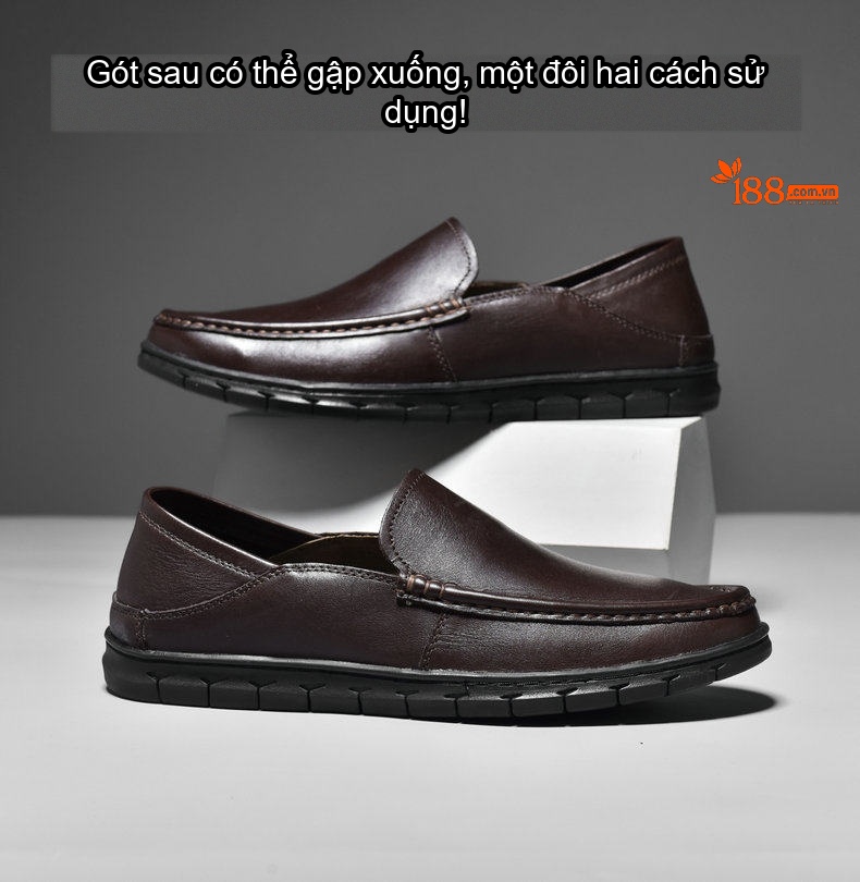 Giày Lười Nam Da Bò Chiều Cao Đế Khoảng 3cm Màu Đen, Nâu chi tiết 2