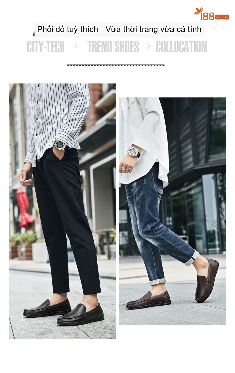 Giày Lười Nam Da Bò Chiều Cao Đế Khoảng 3cm Màu Đen, Nâu chi tiết 4