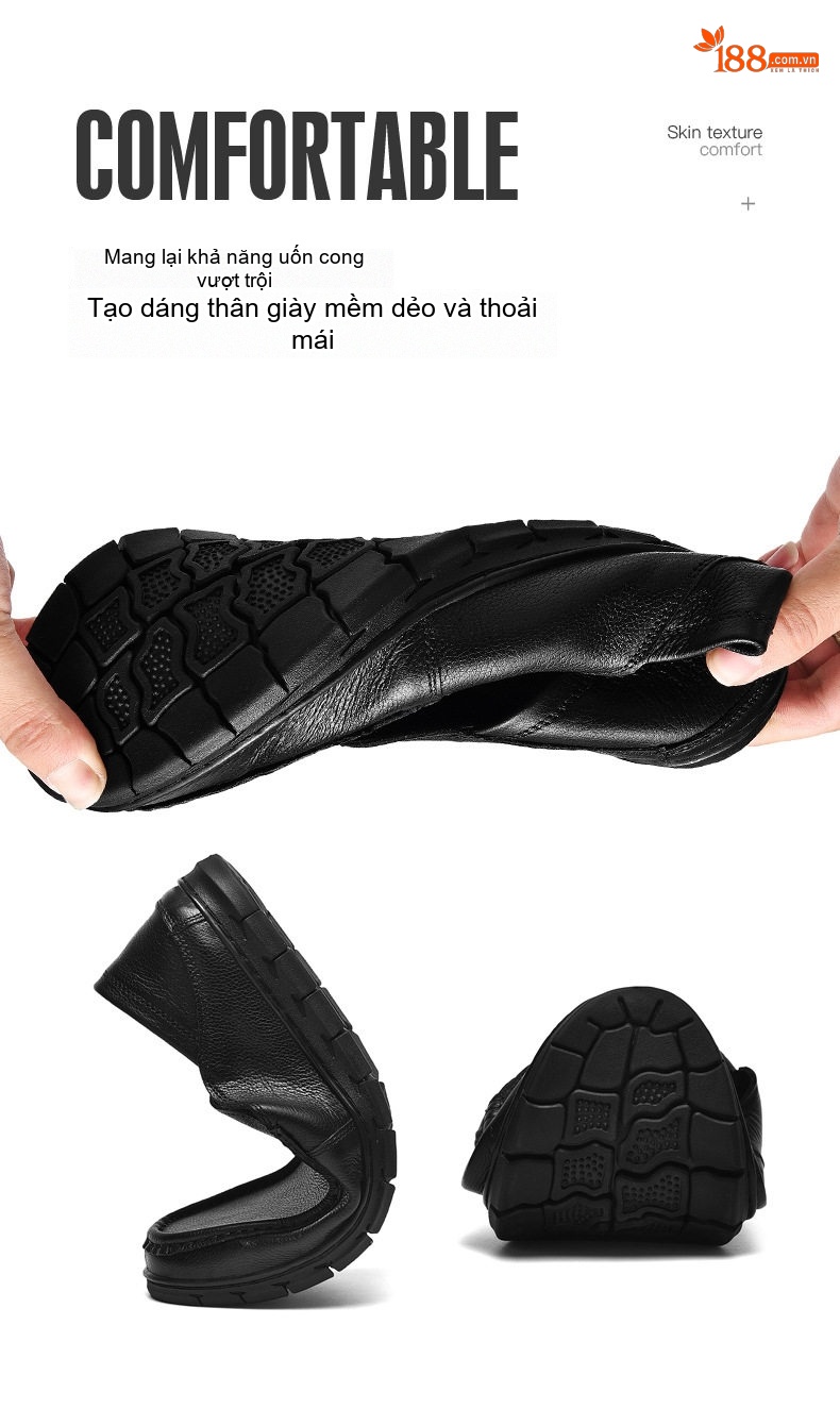 Giày Lười Nam Da Bò Chiều Cao Đế Khoảng 3cm Màu Đen, Nâu chi tiết 13