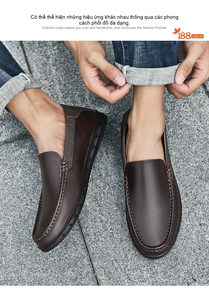 Giày Lười Nam Da Bò Chiều Cao Đế Khoảng 3cm Màu Đen, Nâu chi tiết 18