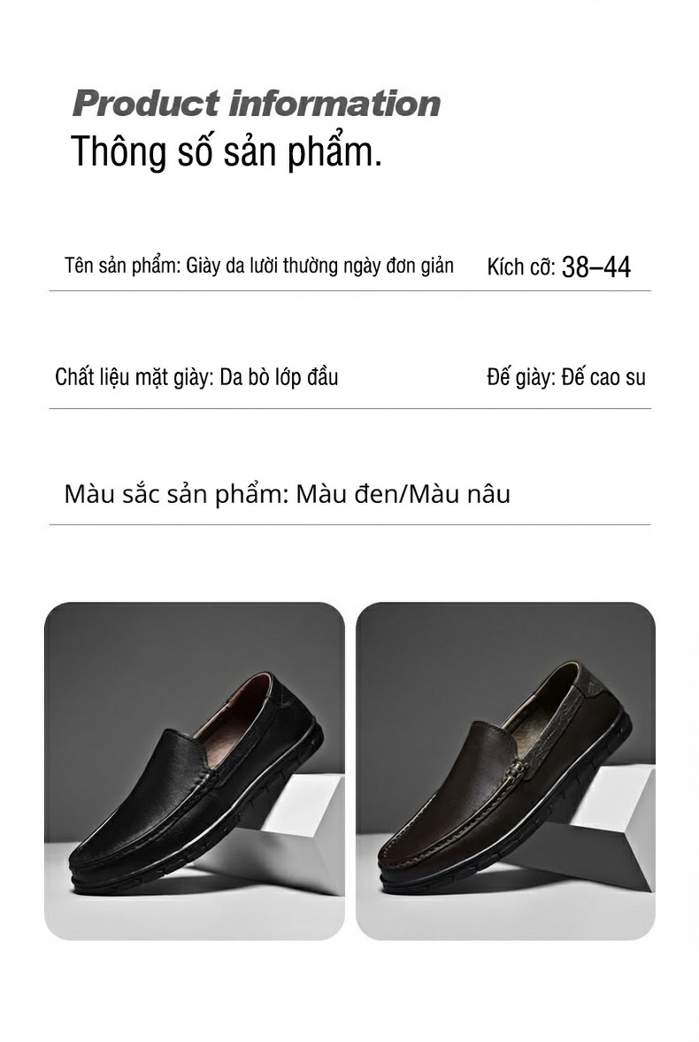 Giày Lười Nam Da Bò Chiều Cao Đế Khoảng 3cm Màu Đen, Nâu chi tiết 9