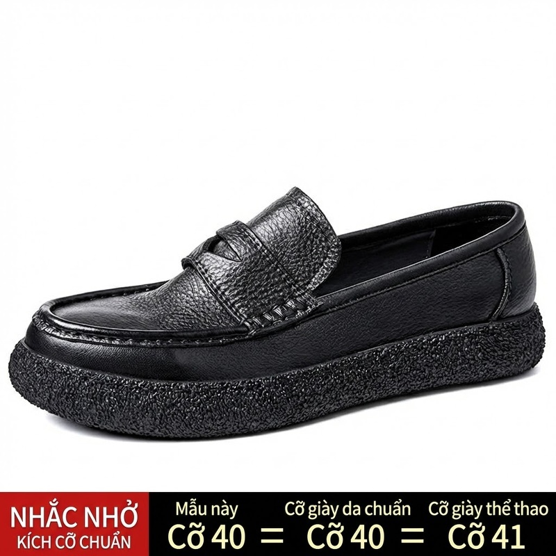 Giày Lười Nam Da Bò Chiều Cao Đế Khoảng 3cm Màu Đen, Nâu, Vàng
