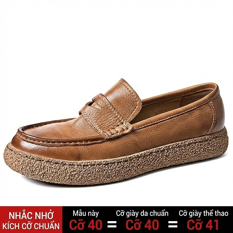Giày Lười Nam Da Bò Chiều Cao Đế Khoảng 3cm Màu Đen, Nâu, Vàng