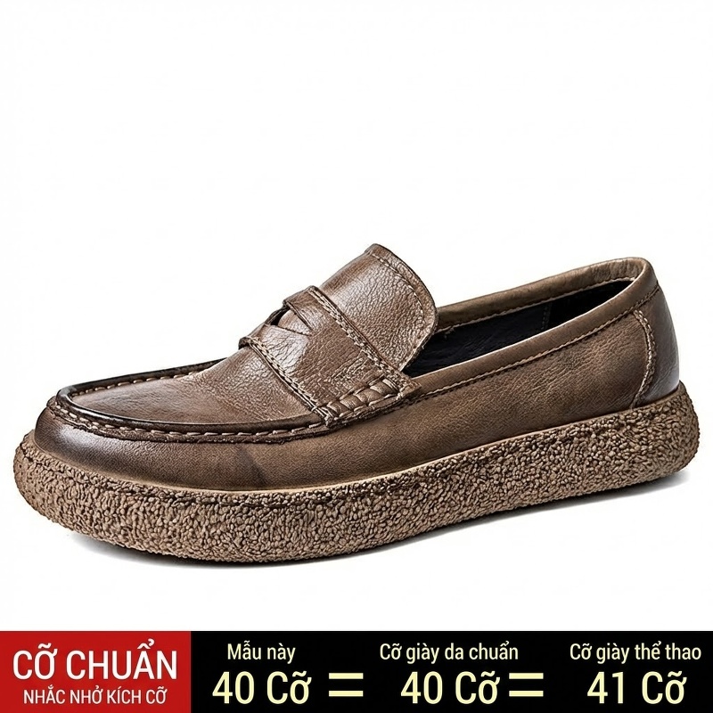 Giày Lười Nam Da Bò Chiều Cao Đế Khoảng 3cm Màu Đen, Nâu, Vàng