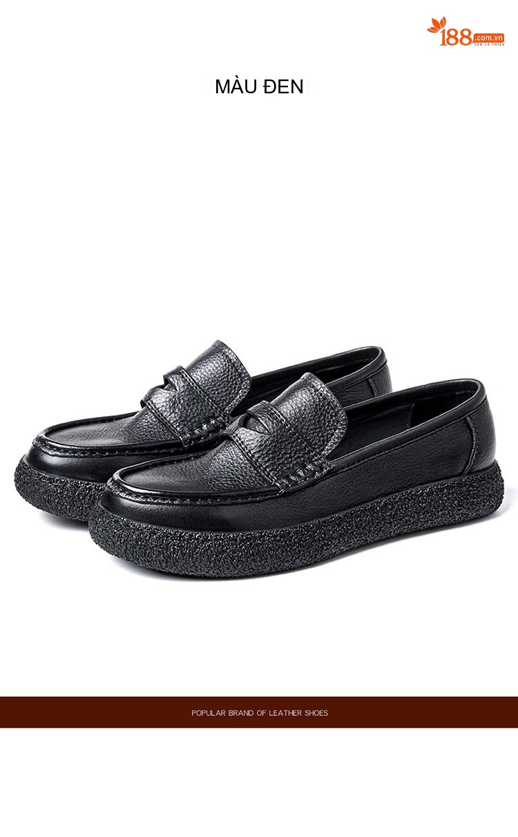 Giày Lười Nam Da Bò Chiều Cao Đế Khoảng 3cm Màu Đen, Nâu, Vàng chi tiết 14