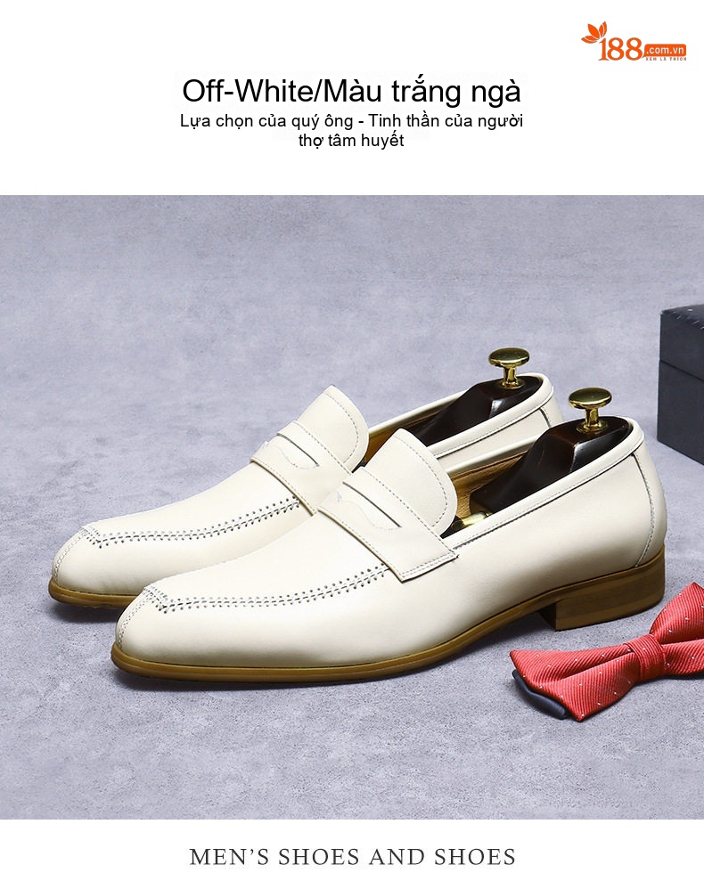 Giày Lười Nam Da Bò Chiều Cao Đế Khoảng 3cm Màu Trắng Kem chi tiết 4