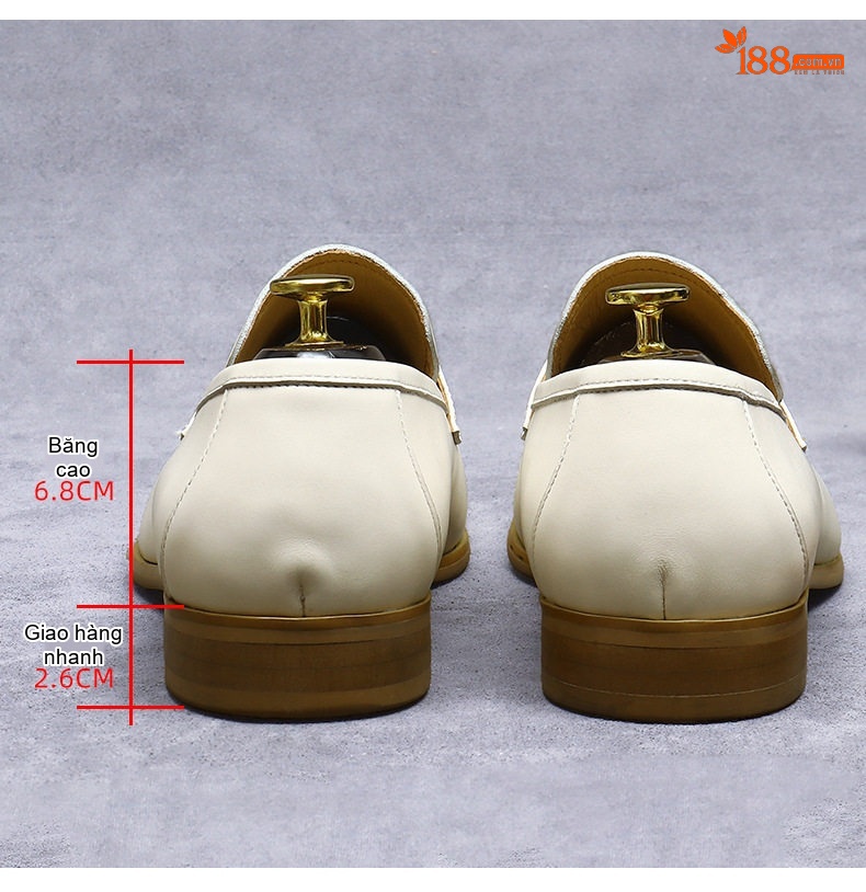 Giày Lười Nam Da Bò Chiều Cao Đế Khoảng 3cm Màu Trắng Kem chi tiết 10