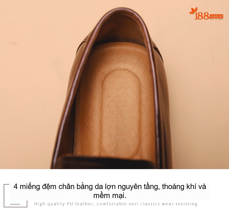 Giày Lười Nam Da Bò Công Sở Thoải Mái Chiều Cao Đế Khoảng 3cm Màu Nâu Đỏ chi tiết 5