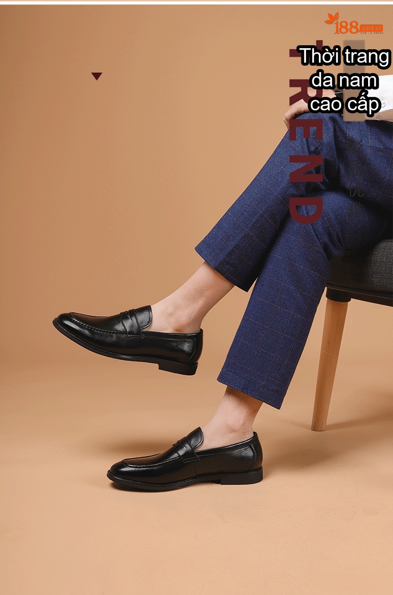 Giày Lười Nam Da Bò Công Sở Thoải Mái Chiều Cao Đế Khoảng 3cm Màu Nâu Đỏ chi tiết 8