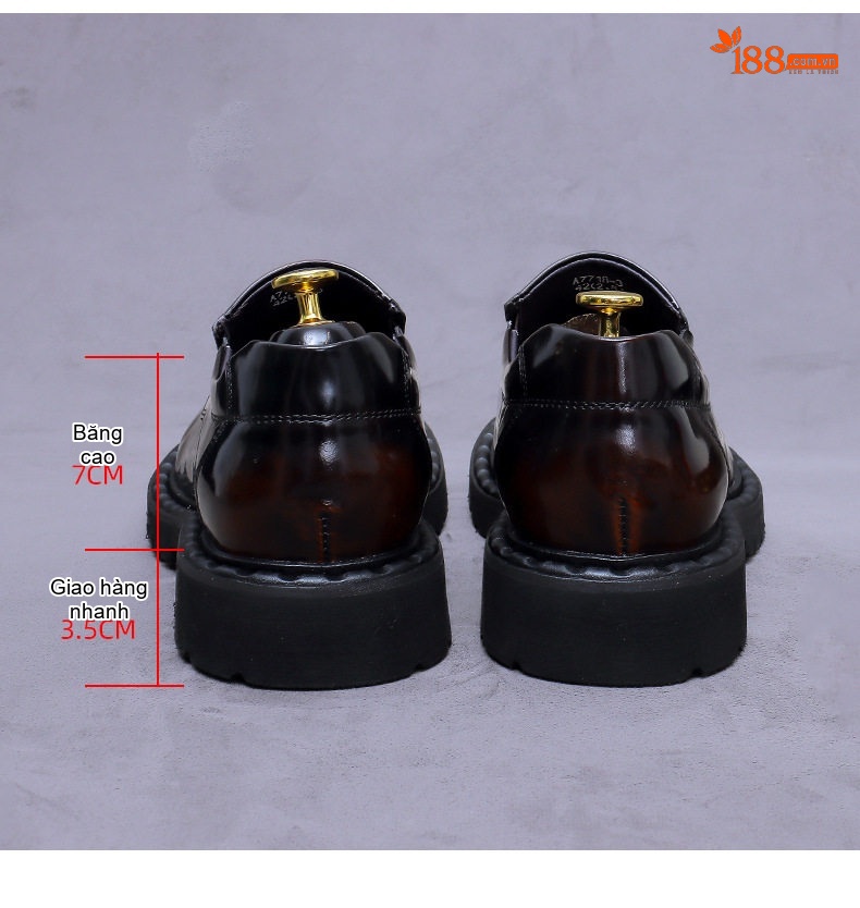 Giày Lười Nam Da Bò Da Bóng Chiều Cao Đế Khoảng 4cm Màu Đen chi tiết 15