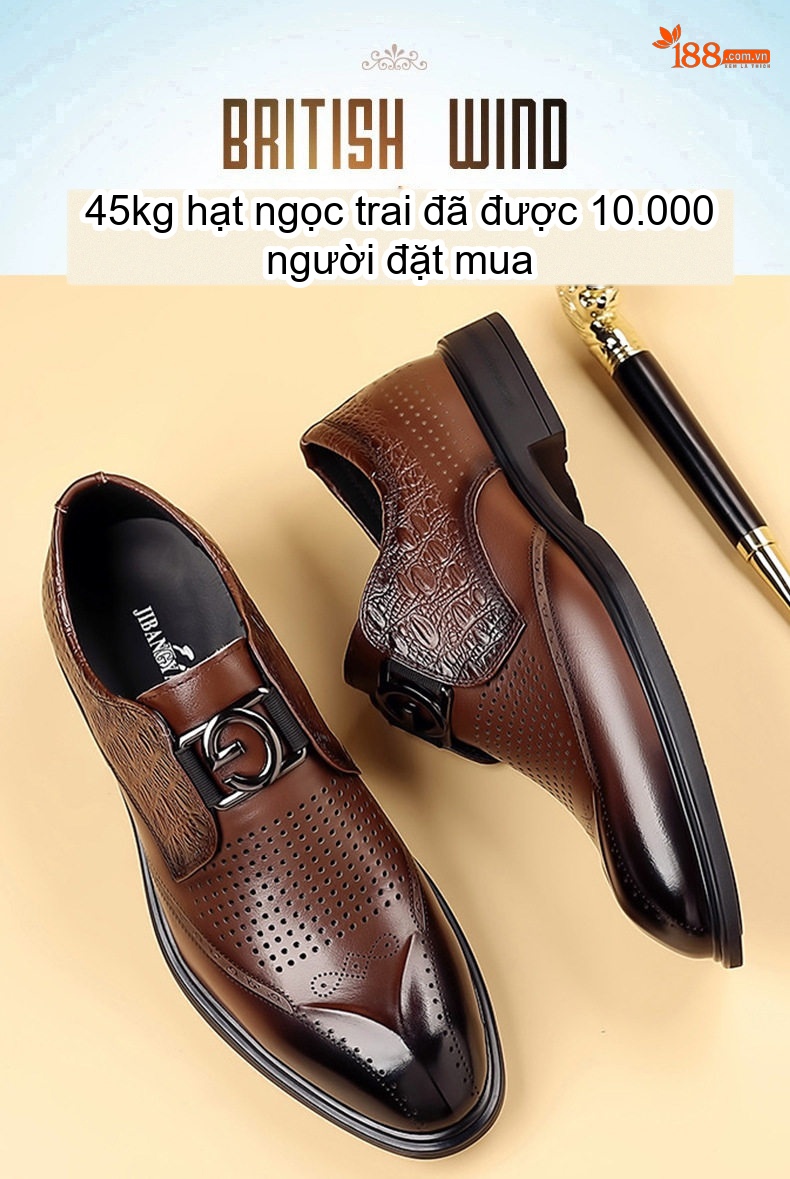 Giày Lười Nam Da Bò Dập Lỗ Thoáng Khí Chiều Cao Đế Khoảng 2cm Màu Nâu, Đen chi tiết 1