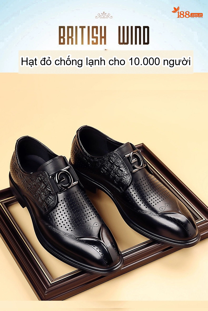Giày Lười Nam Da Bò Dập Lỗ Thoáng Khí Chiều Cao Đế Khoảng 2cm Màu Nâu, Đen chi tiết 3