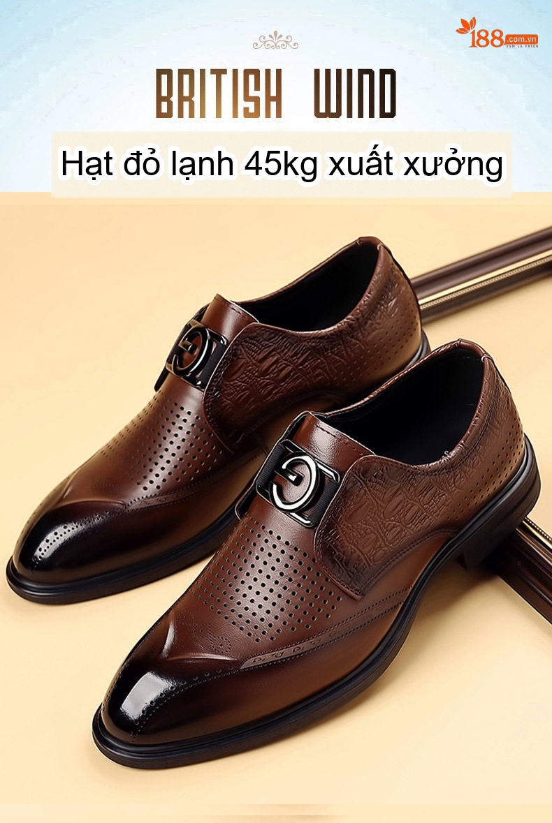 Giày Lười Nam Da Bò Dập Lỗ Thoáng Khí Chiều Cao Đế Khoảng 2cm Màu Nâu, Đen chi tiết 5