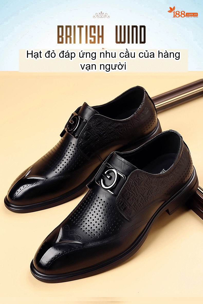 Giày Lười Nam Da Bò Dập Lỗ Thoáng Khí Chiều Cao Đế Khoảng 2cm Màu Nâu, Đen chi tiết 6