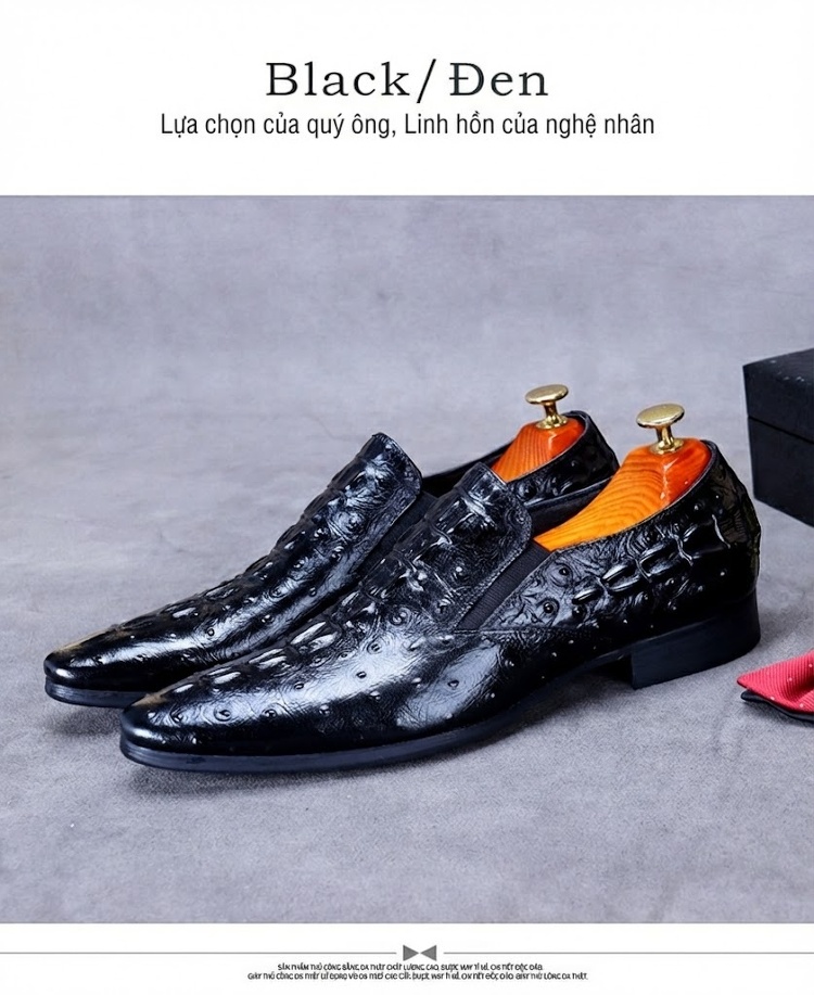 Giày Lười Nam Da Bò Dập Vân Cá Sấu Chiều Cao Đế Khoảng 3cm Màu Đen, Nâu, Vàng chi tiết 11