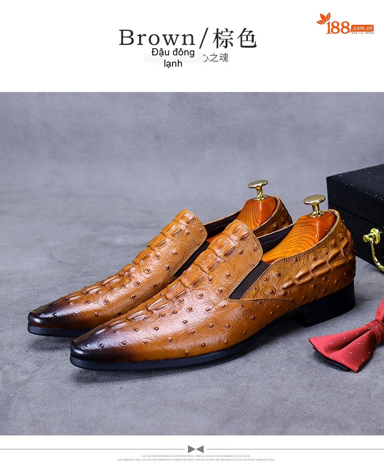 Giày Lười Nam Da Bò Dập Vân Cá Sấu Chiều Cao Đế Khoảng 3cm Màu Đen, Nâu, Vàng chi tiết 18