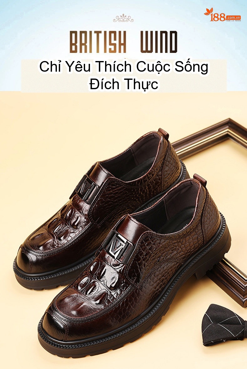 Giày Lười Nam Da Bò Dập Vân Chiều Cao Đế Khoảng 3cm Màu Đen, Nâu chi tiết 1