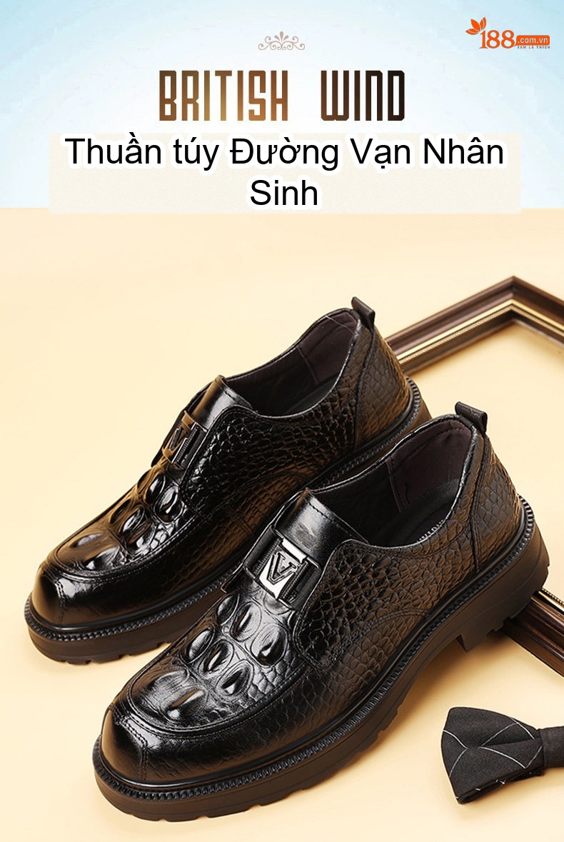 Giày Lười Nam Da Bò Dập Vân Chiều Cao Đế Khoảng 3cm Màu Đen, Nâu chi tiết 2