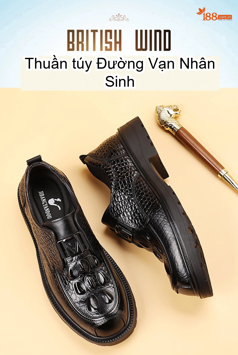 Giày Lười Nam Da Bò Dập Vân Chiều Cao Đế Khoảng 3cm Màu Đen, Nâu chi tiết 3