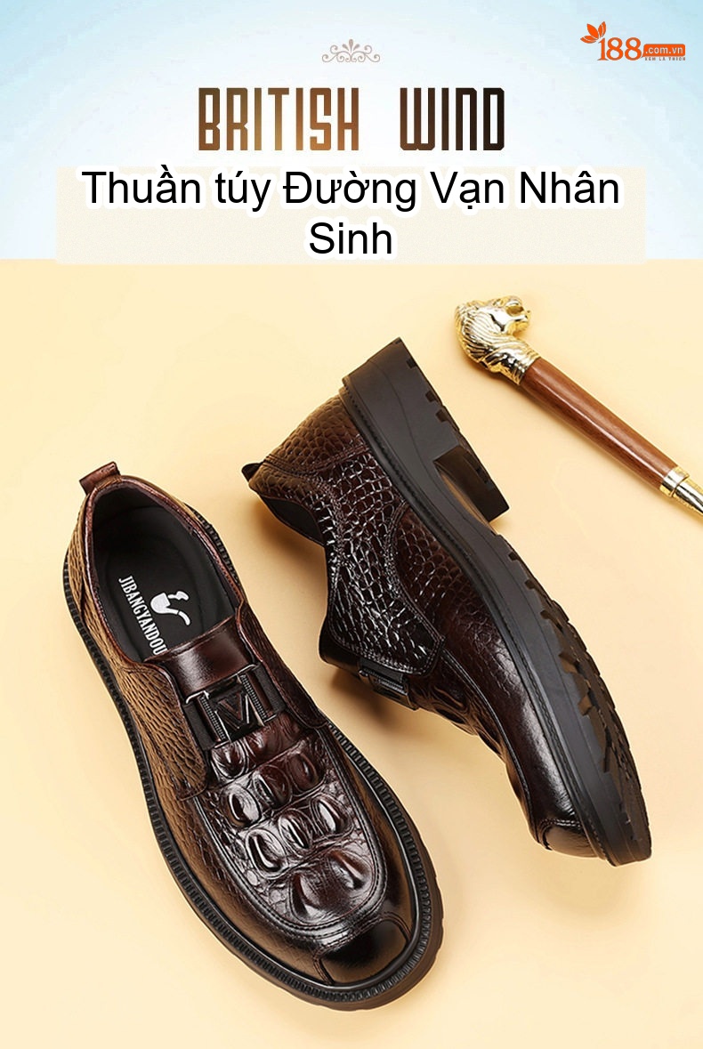 Giày Lười Nam Da Bò Dập Vân Chiều Cao Đế Khoảng 3cm Màu Đen, Nâu chi tiết 4