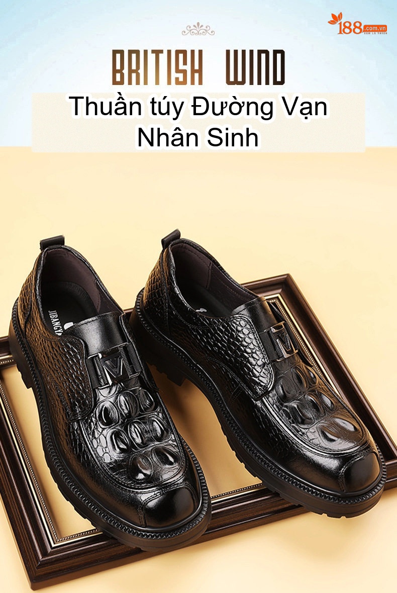 Giày Lười Nam Da Bò Dập Vân Chiều Cao Đế Khoảng 3cm Màu Đen, Nâu chi tiết 6