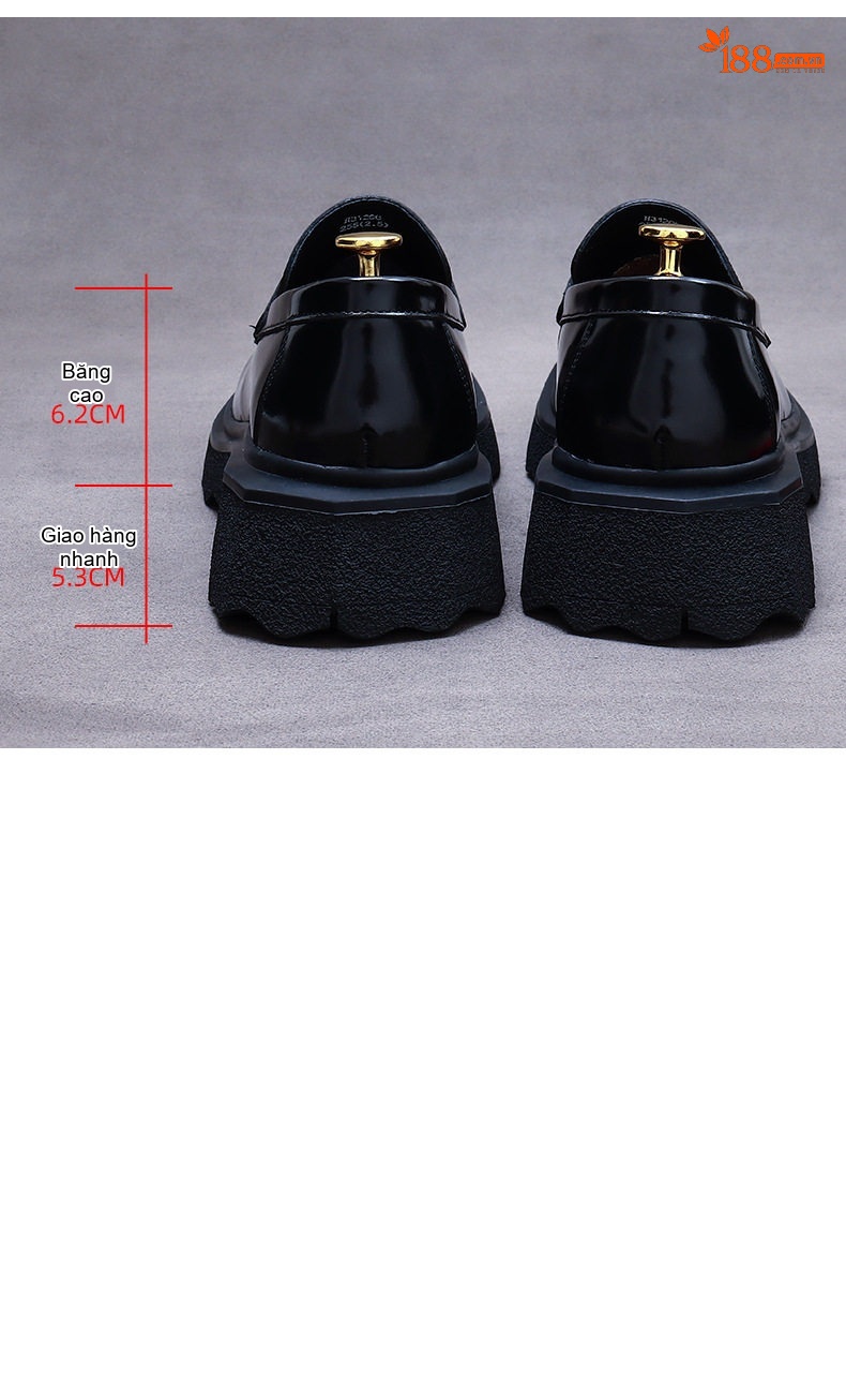Giày Lười Nam Da Bò Đế Bánh Mì Chiều Cao Đế Khoảng 4cm Màu Đen, Nâu chi tiết 17