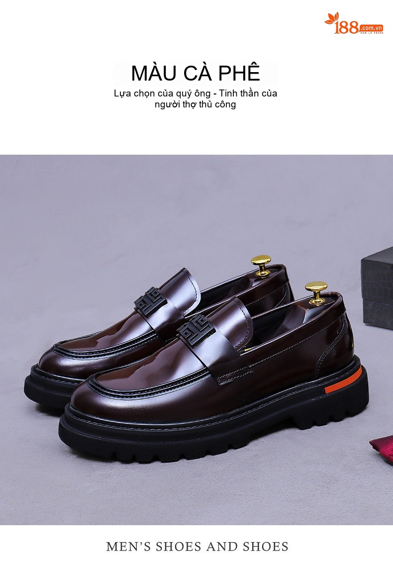 Giày Lười Nam Da Bò Đế Cao Khoảng 5cm Phong Cách Doanh Nhân Màu Đen, Nâu chi tiết 10